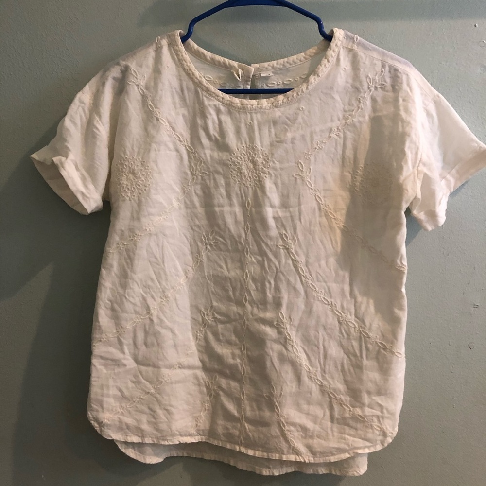 Gap Kids Cream Color Embroidered Short Sleeve